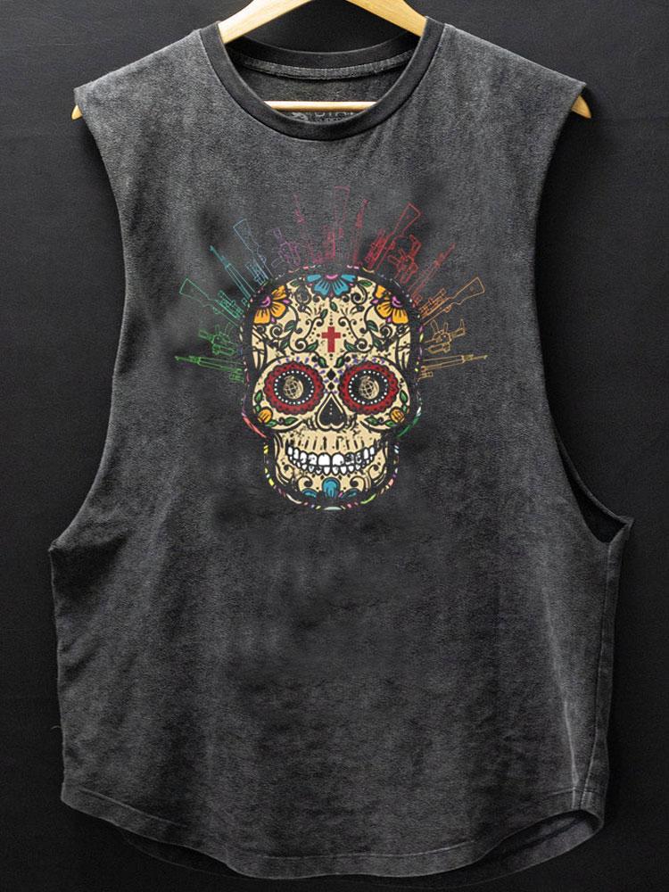 COLORFUL SKULL WORKOUT Scoop Bottom Cotton Tank